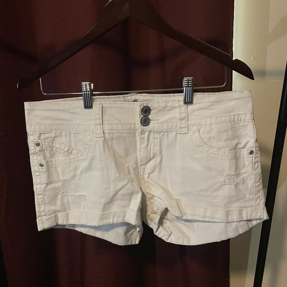 Wallflower White Denim Distressed Jean Shorts